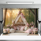 Lofaris Boho Chic Forest Camping Pink Tent Spring Backdrop